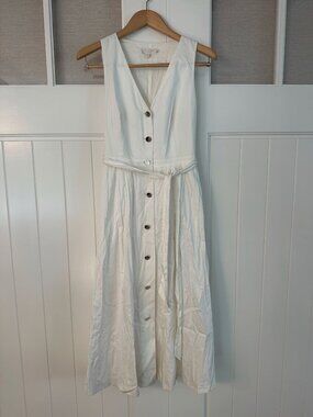 Ted Baker London Ivory Midi Dress Button Front Tie Waist Size 3 (US 8)